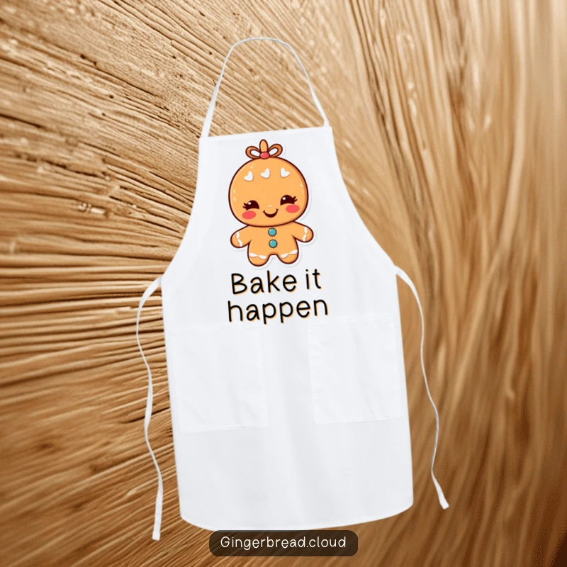 Funny Apron designed with a happy, winking gingerbread man, perfect for chefs who love to add humor to their cooking.
