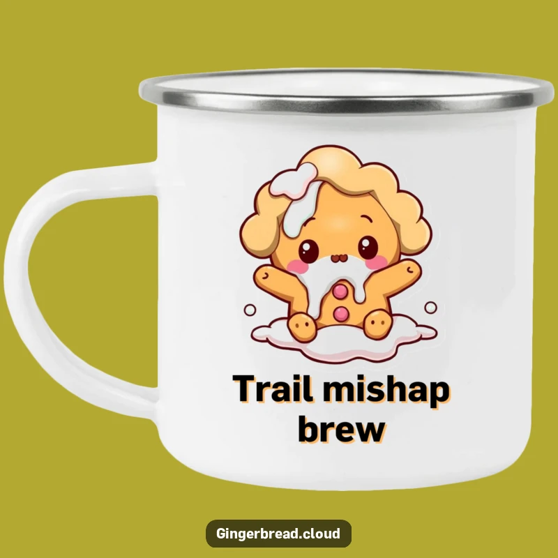 Adventure Funny Gingerbread Cloud Camping Mug: Surprised Spill, Outdoor Gift