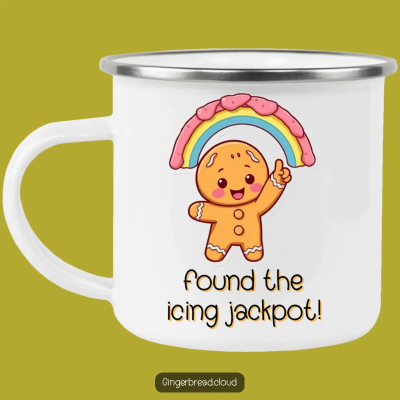 Excited Gingerbread Rainbow Camping Mug: Icing Art Cup - Fun Gift