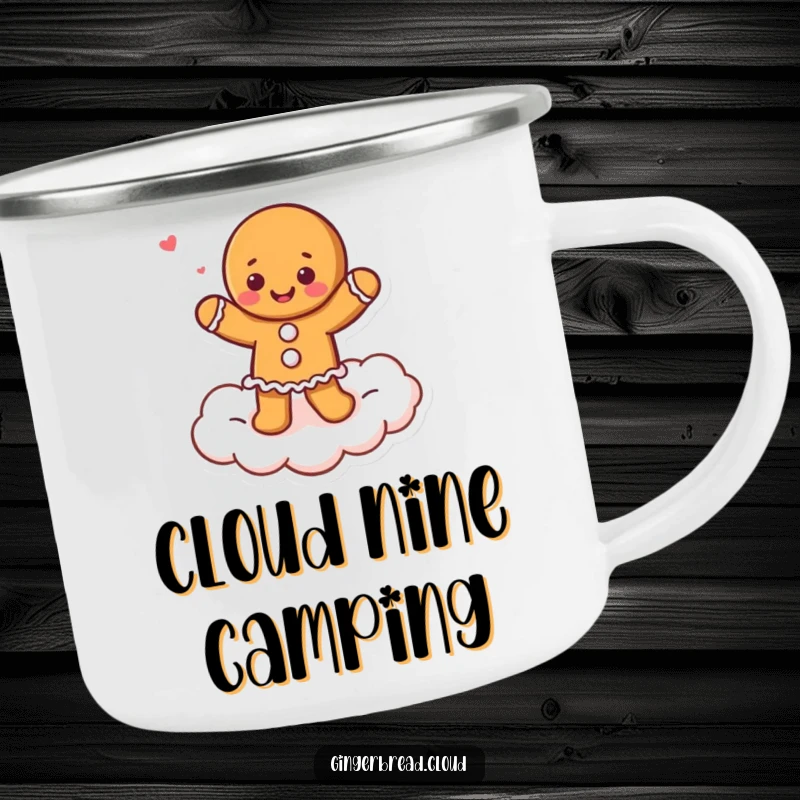 Funny campfire gingerbread dancer mug, durable and humorous drinkware for joyful outdoor trips.