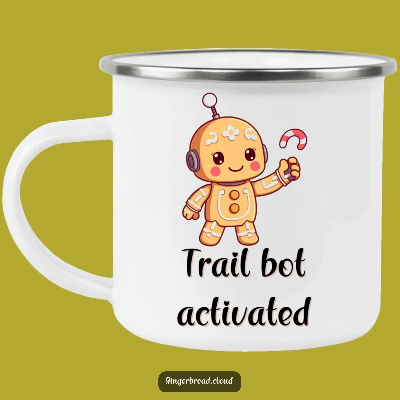 Funny Campfire Gingerbread Robot Mug - Happy Trails and Tech Gift