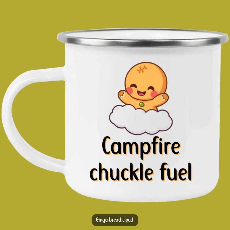 Funny Giggling Gingerbread Cloud Camping Mug - Enjoy Your Adventures with Joy
