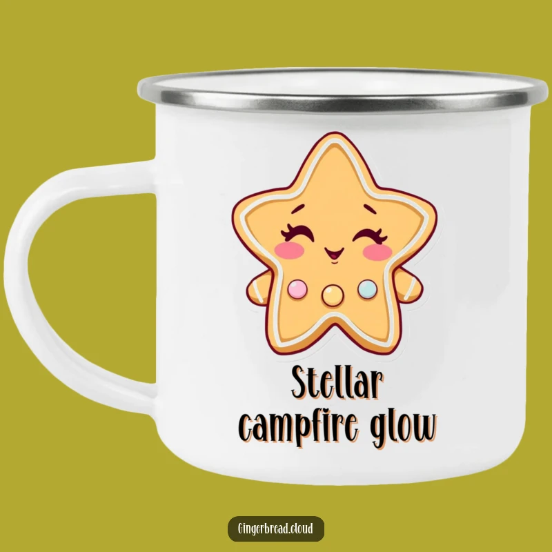 Funny Gingerbread Star Camping Mug: Winking Wonders & Twinkling Trails Gift
