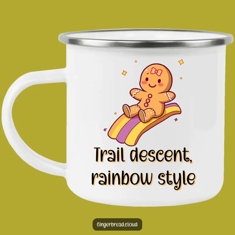 Durable Funny Rainbow Sliding Gingerbread Camping Mug - Adventure and Magic
