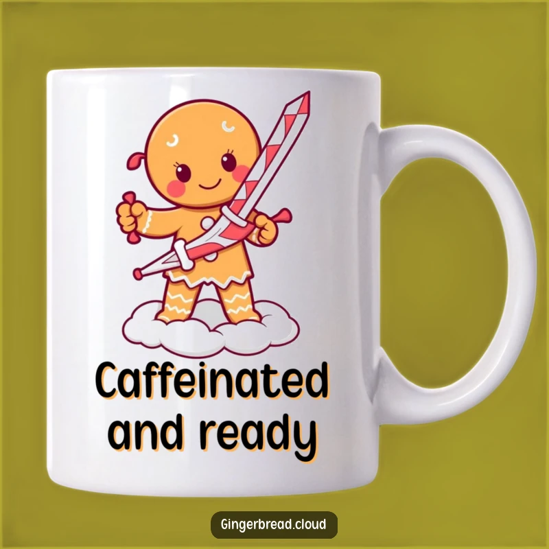 Funny Gingerbread Warrior Mug: Candy Cane Sword Battle, Epic Humorous Gift