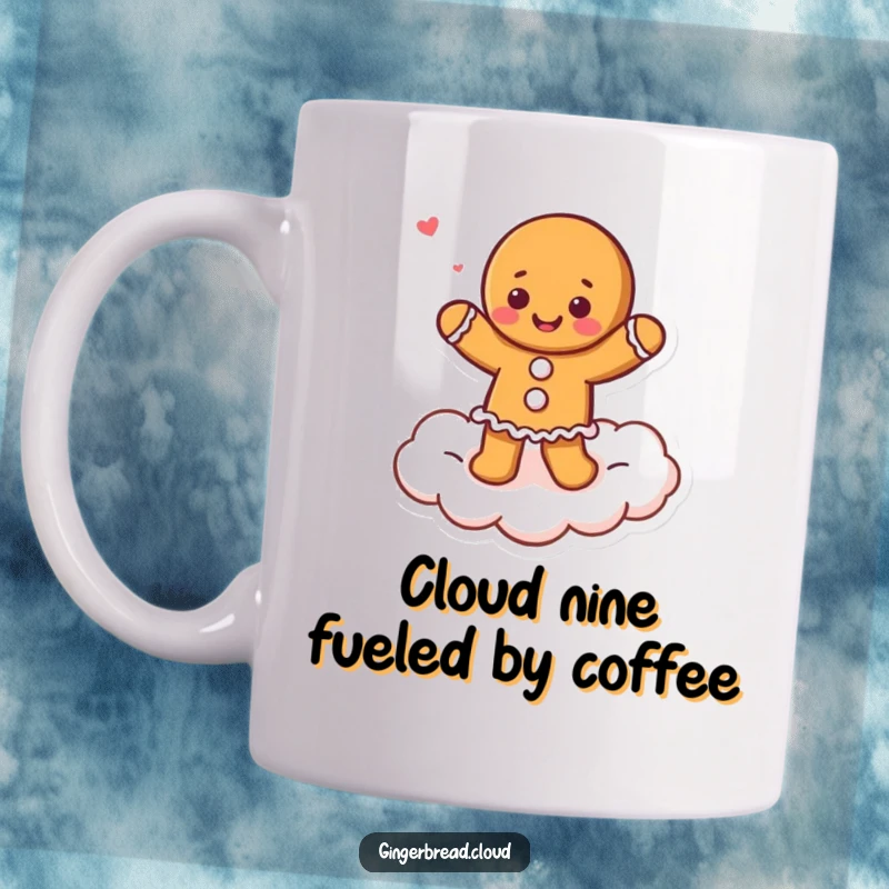 Funny gingerbread character doing a silly dance on a cloud, joyful and whimsical.