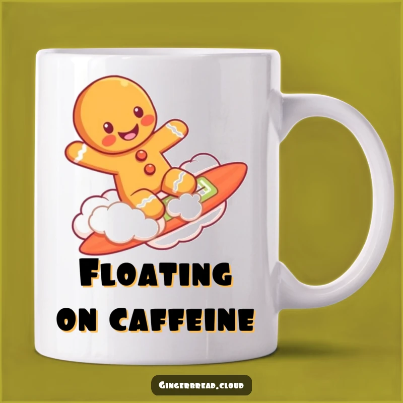 Funny Cloud Surfing Gingerbread Man Mug - Get Your Daily Dose of Joy