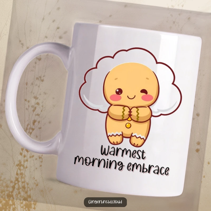 Funny mug: A gingerbread character shaped like a fluffy cloud gives a gentle, warm hug.