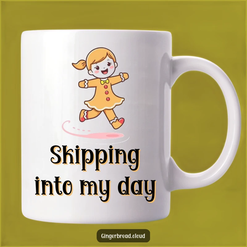 Funny Gingerbread Woman Mug: Joyful Skipping & Frosting Trail, Perfect Gift