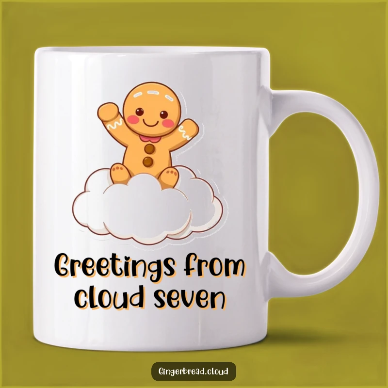 Funny Waving Gingerbread Cloud Mug - Cheerful Greetings for a Happy Day