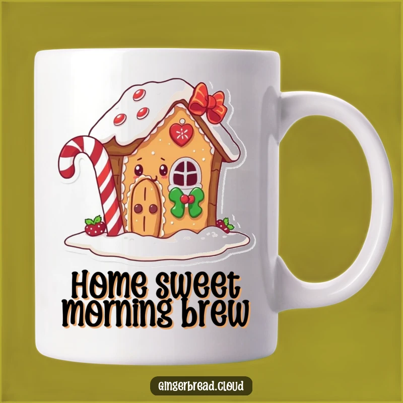 Funny Gingerbread House Mug: Peeking Charm Behind Candy Cane, Perfect Gift