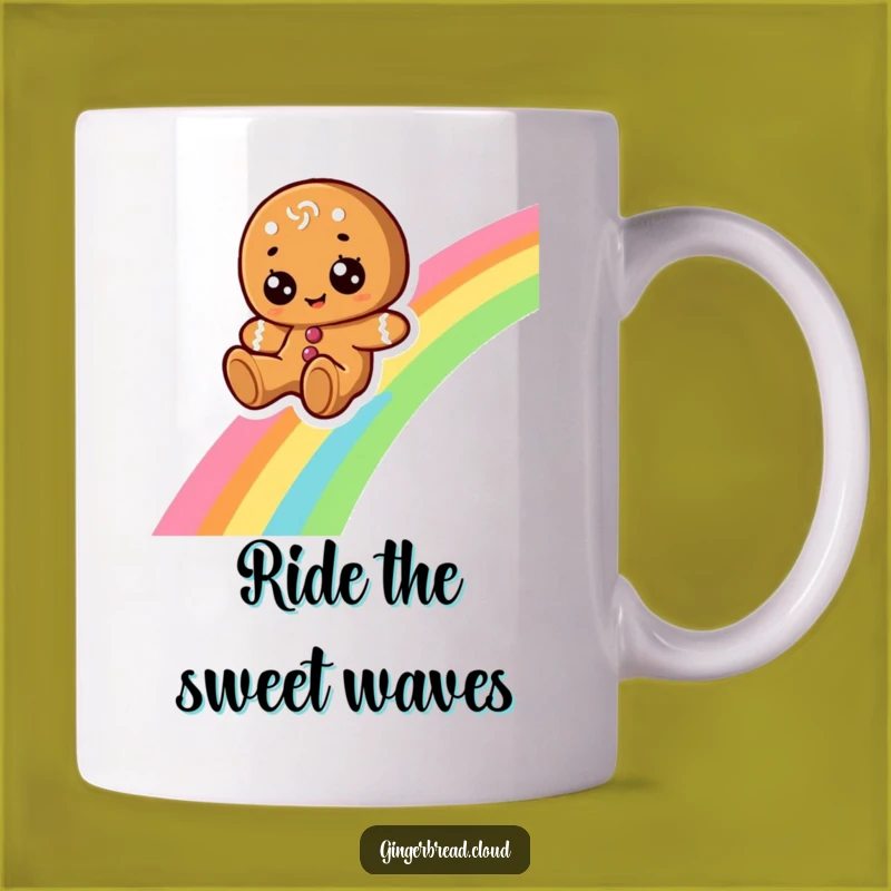 Funny Gingerbread Rainbow Rider Mug: Cheerful Character, Joyful Ride, Perfect Funny Gift