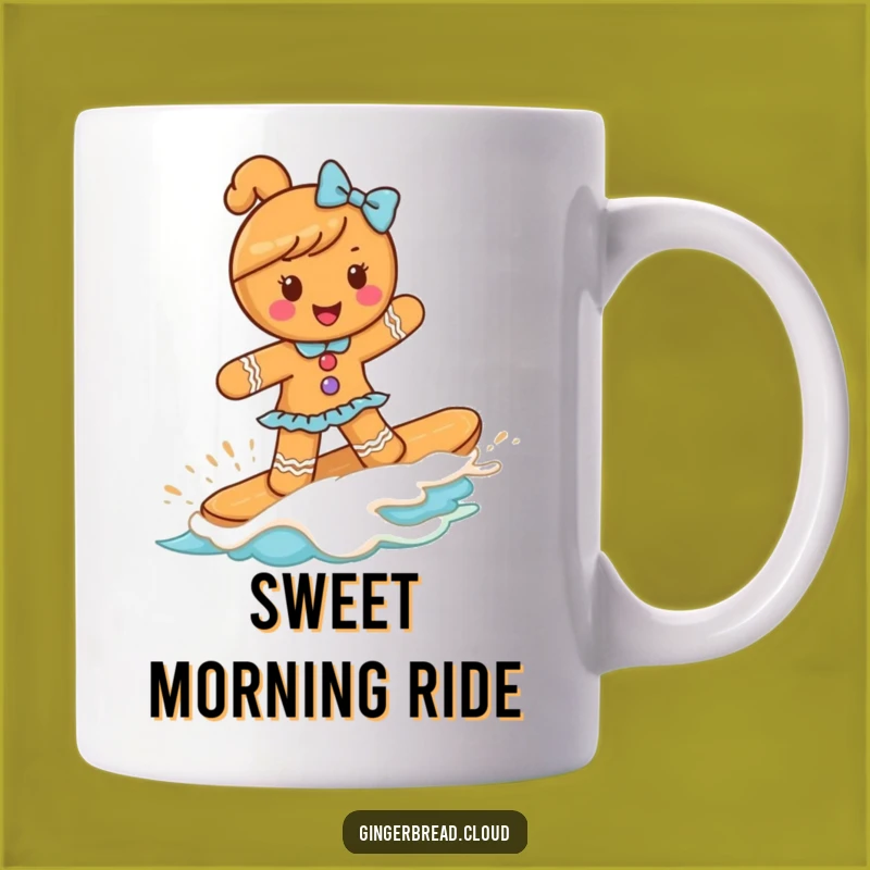 Funny Gingerbread Girl Surfing Frosting Wave Mug: The Sweetest Hilarious Gift