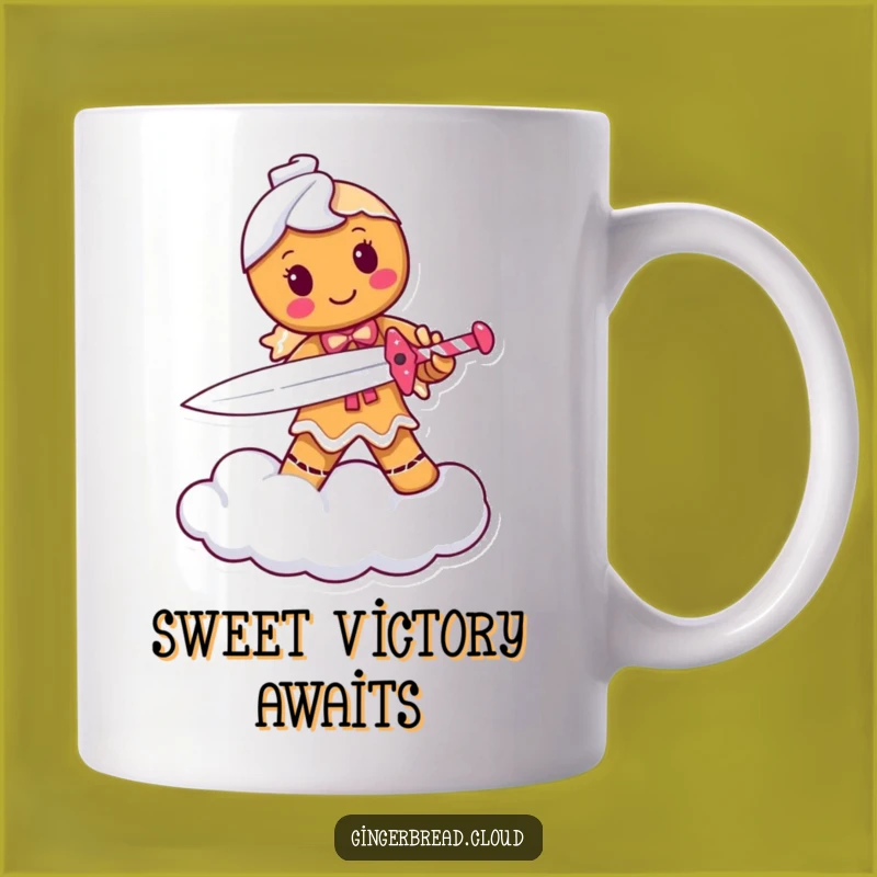 Funny Gingerbread Warrior Mug: Determined Hero with Candy Cane Sword, Perfect Gift for Warriors