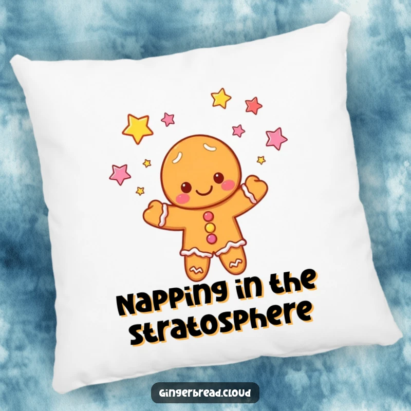 Funny pillow: A fluffy gingerbread cloud juggles bright candy stars, offering a soft touch of playful decor.