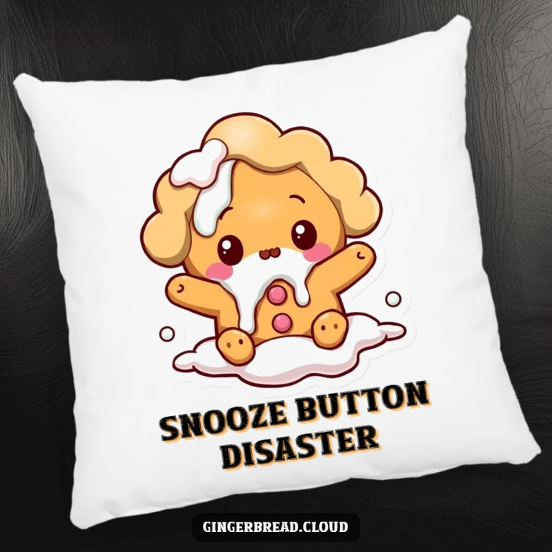 Funny pillow: A surprised gingerbread cloud character spills icing, offering a soft touch of humorous decor.