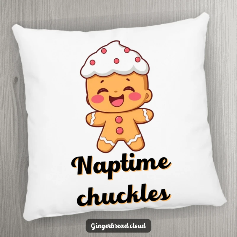 Funny pillow: A gingerbread person with frosting hair laughs heartily, offering a soft touch of cheerful decor.