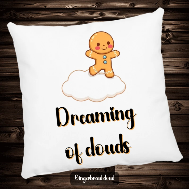Funny lopsided gingerbread man comically attempts to hop onto a cloud, offering humorous comfort and whimsical decor.