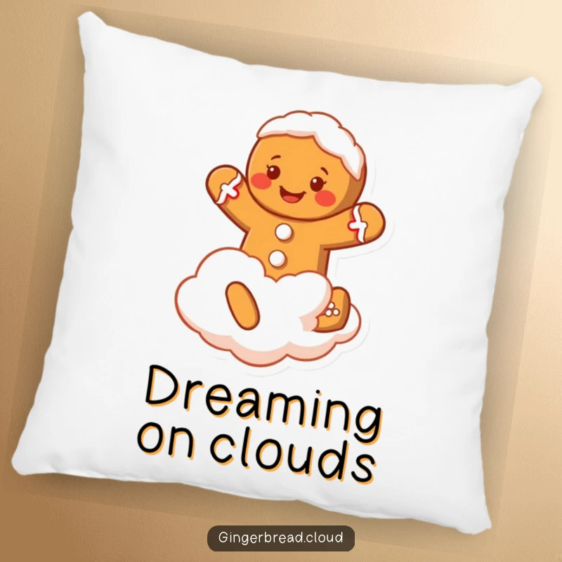 Funny Gingerbread Man Pillow: A happy gingerbread man jumps on a cloud, providing a funny, soft, and festive accent.