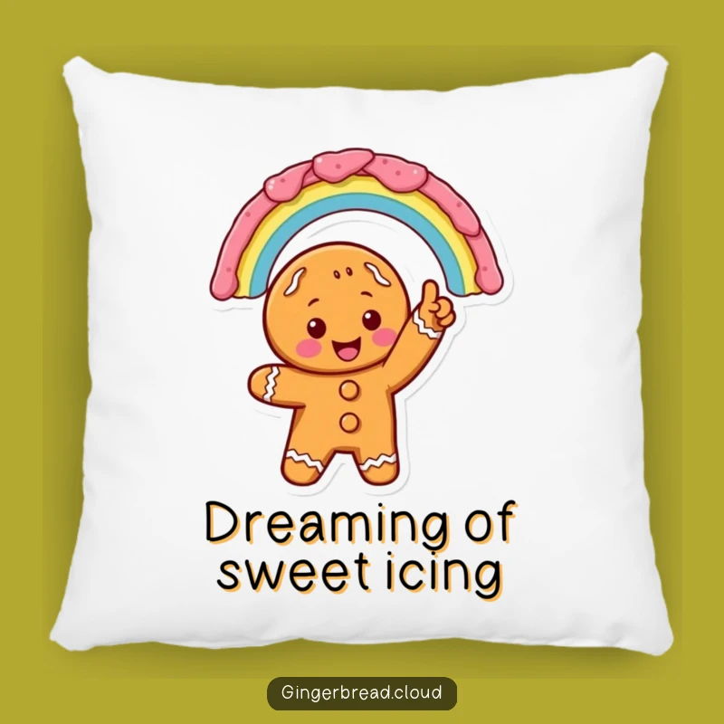Excited Gingerbread Rainbow Pillow: Comfy Icing Art Cushion - Cute Gift