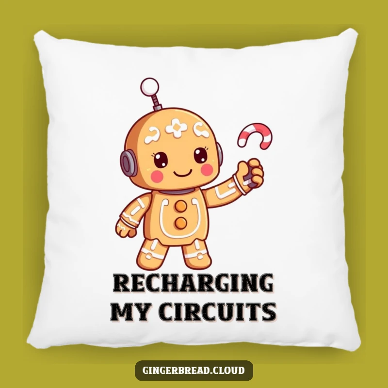 Funny Gingerbread Robot Pillow - Cozy Tech Companion Gift