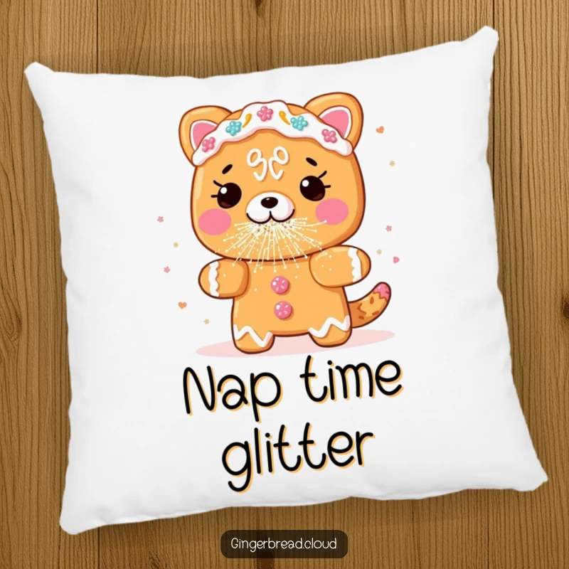 Funny gingerbread animal pillow, sneezing edible glitter, soft and humorous home decor, perfect funny gift for relaxation.