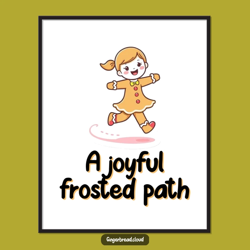Funny Gingerbread Woman Digital Print: Instant Joyful Skipping Art with Frosting Trail Gift