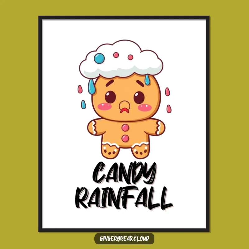 Funny Gingerbread Candy Rain Digital Art: Instant Sweet Decor & Gift