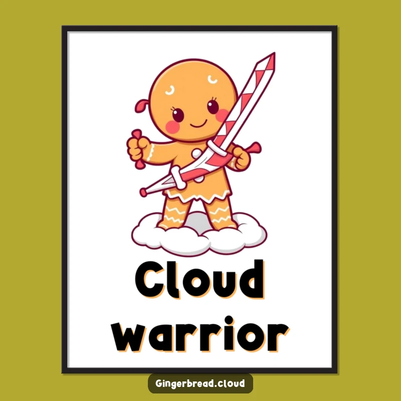 Funny Gingerbread Warrior Digital Art: Brave Stand, Printable Humorous Gift