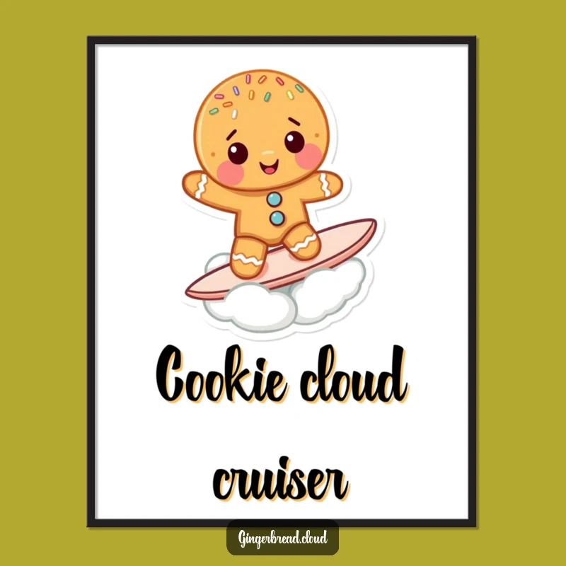 Funny Gingerbread Cookie Digital Print: Cloud Surfer Art, a Printable Funny Gift