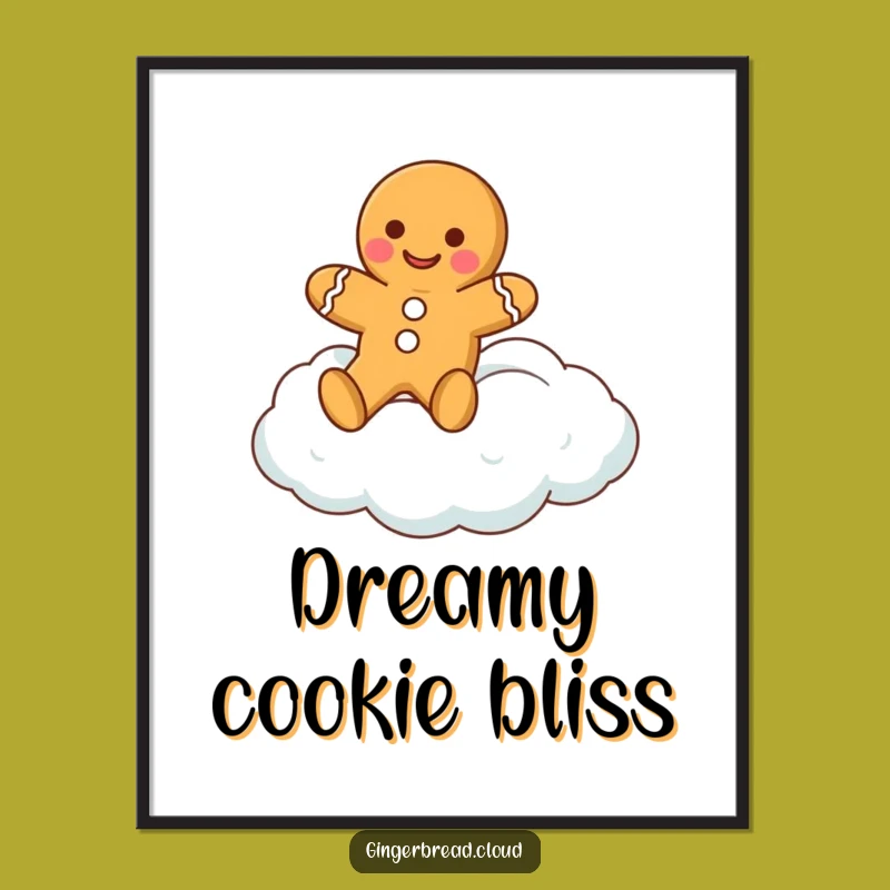 Funny Gingerbread Cloud Digital Art: Sweet Cookie Printable, Instant Humorous Decor