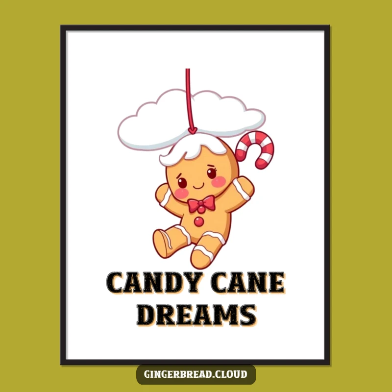 Funny Candy Cane Gingerbread Digital Art - Instant Holiday Whimsy