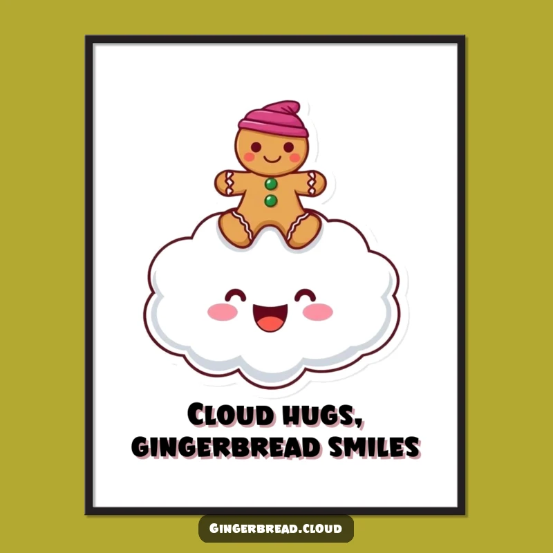 Funny Cloud & Gingerbread Digital Art: Joyful Sky Duo Print, Instant Cheerful Decor