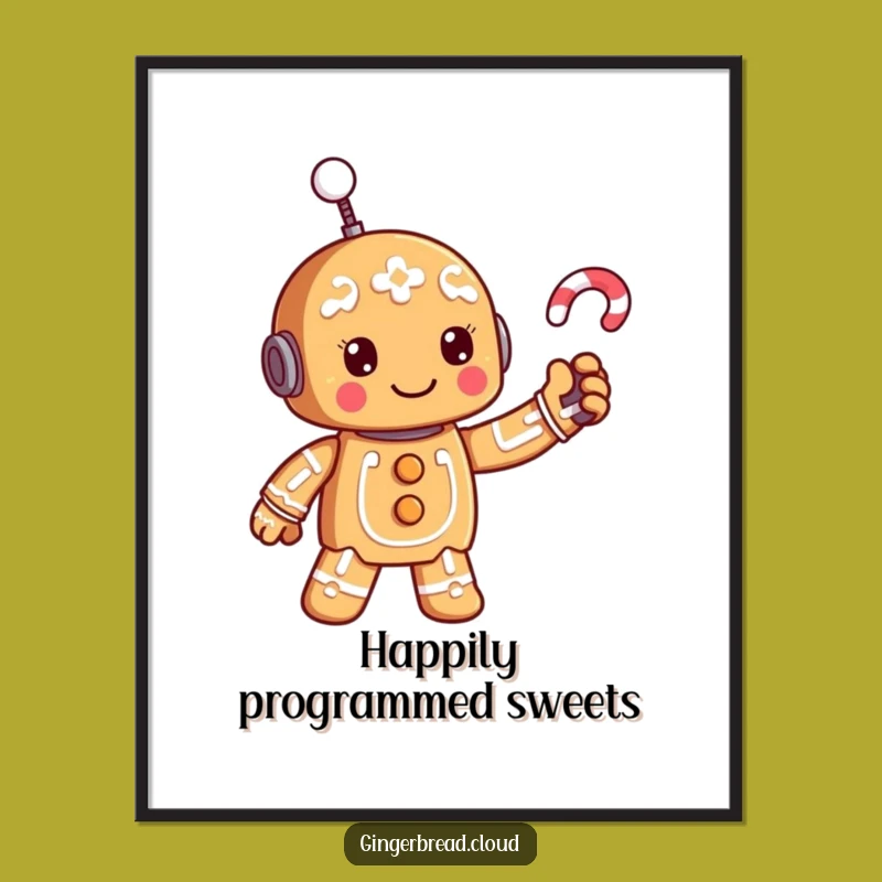 Funny Digital Gingerbread Robot Art - Instant Futuristic Decor Gift