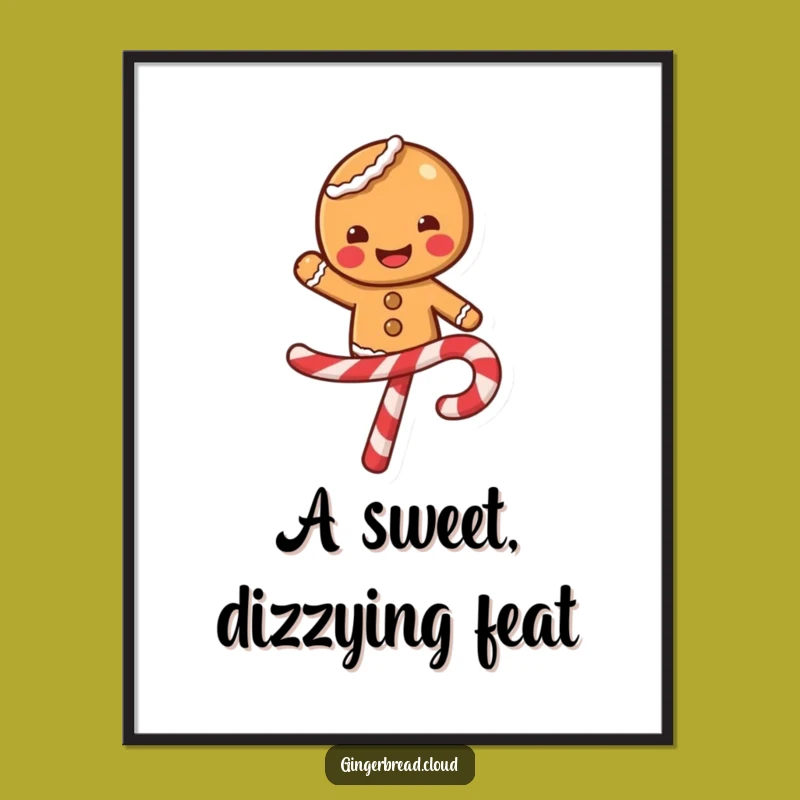 Funny Gingerbread Candy Cane Digital Art - Instant Festive Decor Gift