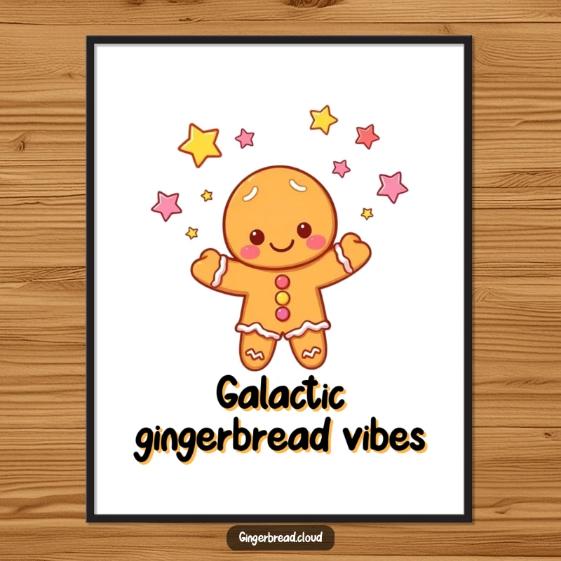 Funny digital art: A cloud gingerbread character joyfully juggles candy stars, creating a whimsical and humorous visual.