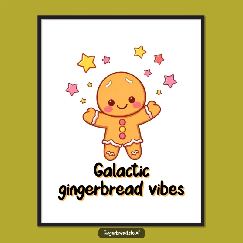 Funny Gingerbread Cloud Digital Art: Juggling Stars, Instant Whimsical Decor Gift