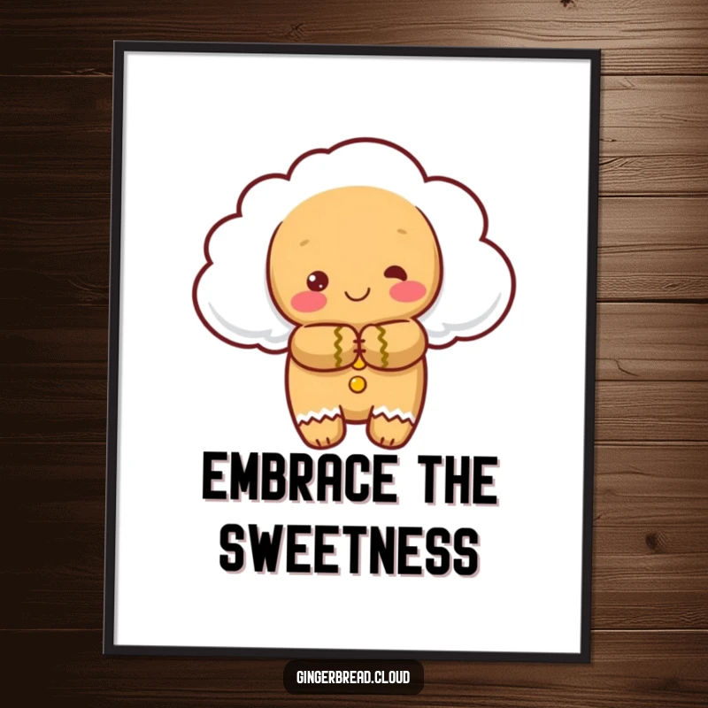 Funny digital art: A gingerbread cloud character gives a warm hug, creating a comforting and cheerful visual.