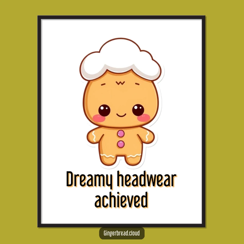 Funny Gingerbread Cloud Hat Digital Art: Whimsical Character for Instant Download