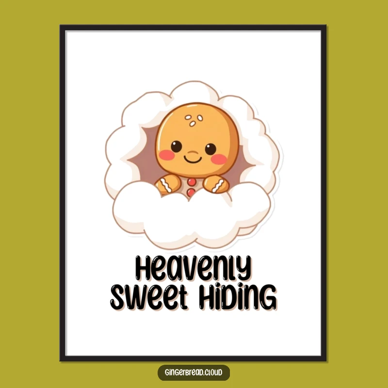 Funny Gingerbread Cloud Peek Art - Instant Whimsical Decor Gift