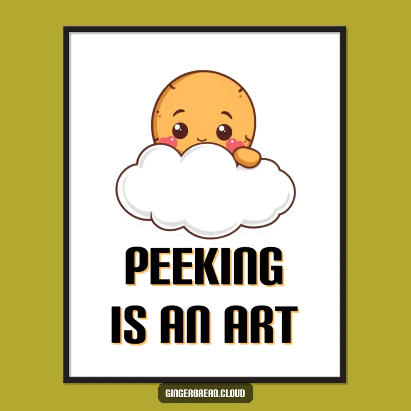 Funny Gingerbread Cloud Peek Digital Art - Instant Whimsical Character Download!