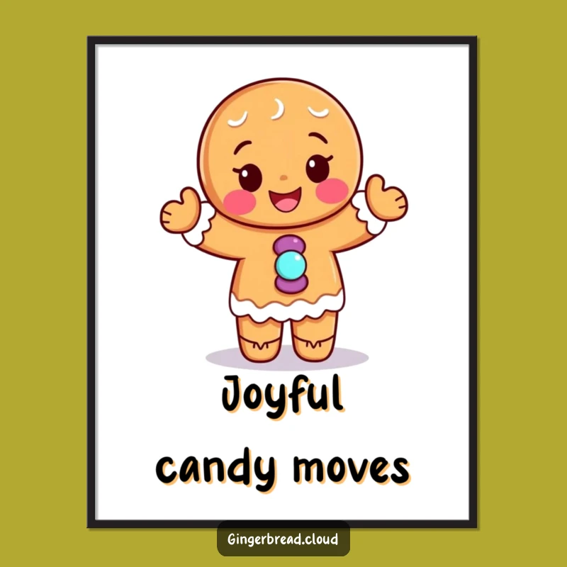 Funny Gingerbread Dancer Digital Art: Candy Buttons, Instant Joyful Decor Gift