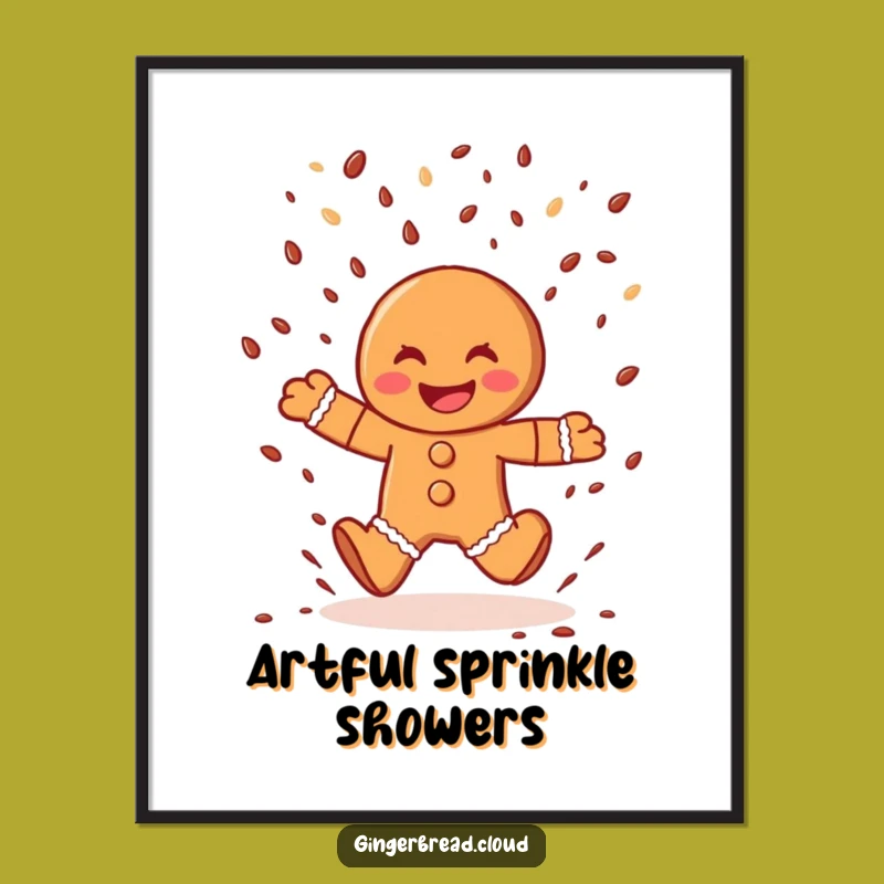Funny Gingerbread Man Digital Print: Instant Joyful Sprinkle Rain Art Gift