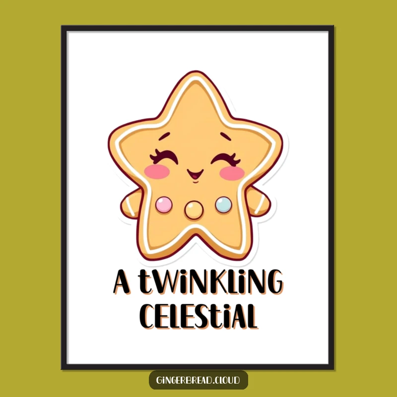 Funny Gingerbread Star Digital Print: Instant Winking Art with Twinkling Charm Gift