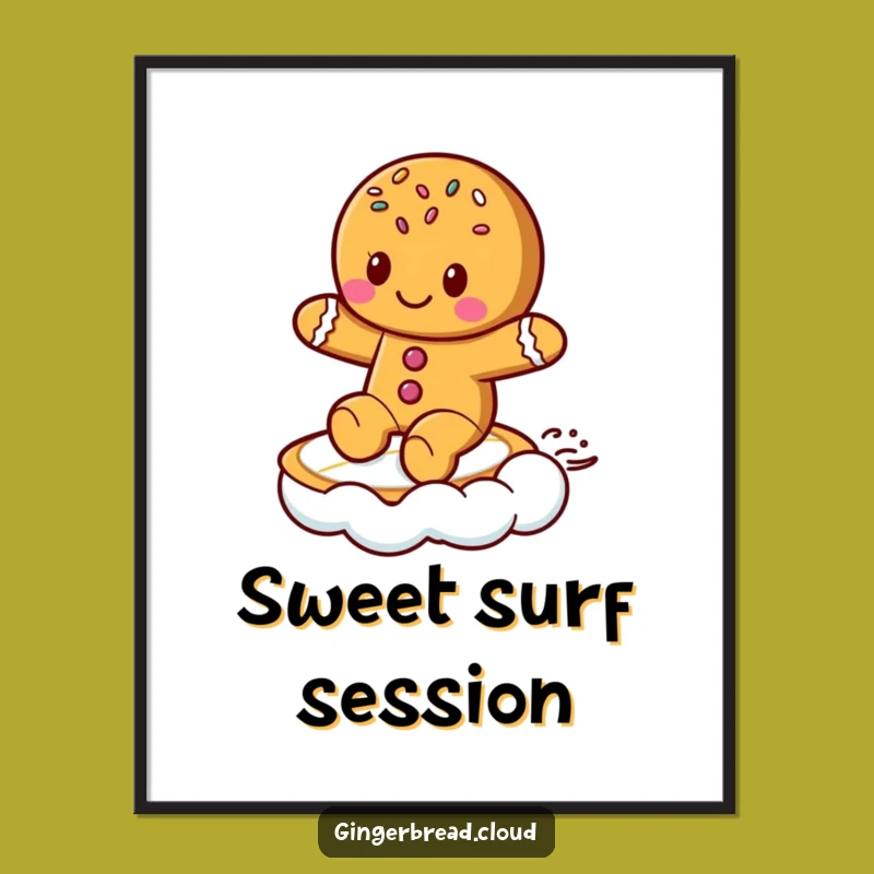 Funny Gingerbread Surf Digital Art: Cloud Surfer - Instant Cool Decor Gift!