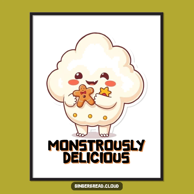 Funny Monster Cloud Digital Art: Whimsical Character Print for Instant Decor Gift