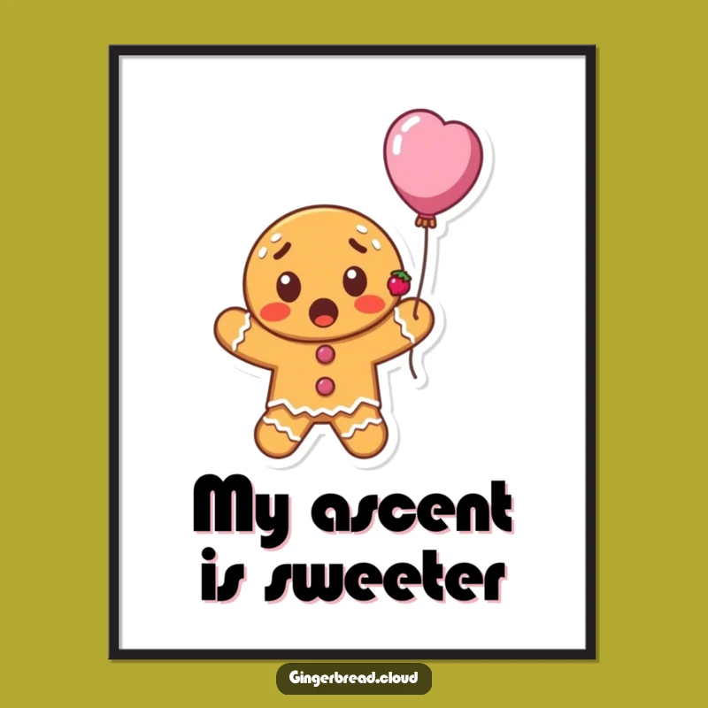 Funny Surprised Gingerbread Balloon Digital Art - Instant Whimsical Decor Gift