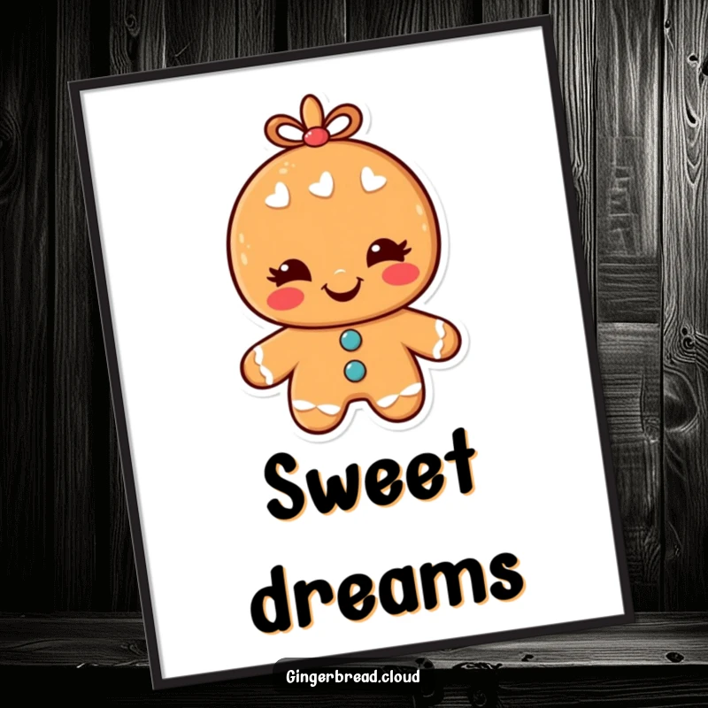 Funny Digital Art Print of a happy gingerbread man winking charmingly, ready to be printed and displayed for instant festive fun.