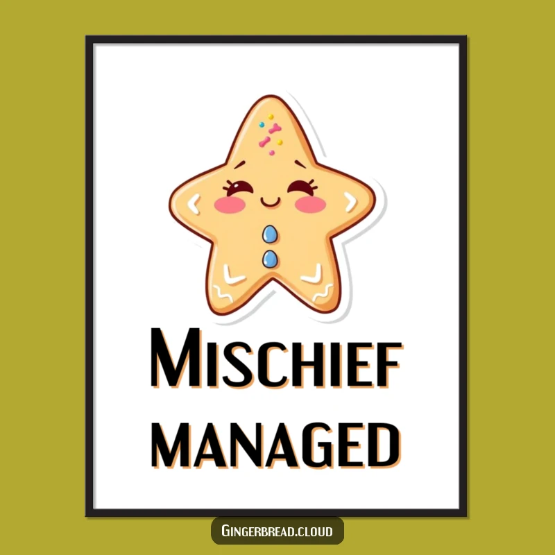 Funny Winking Gingerbread Star Digital Art: Instant Holiday Fun