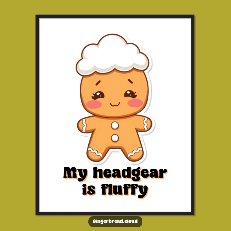 Funny Gingerbread Face Digital Art: Whimsical Cloud Hat Cookie Print - Gift Idea